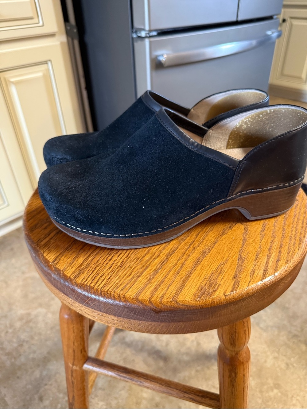 Dansko Black Suede Leather-Trim Clog Mules
